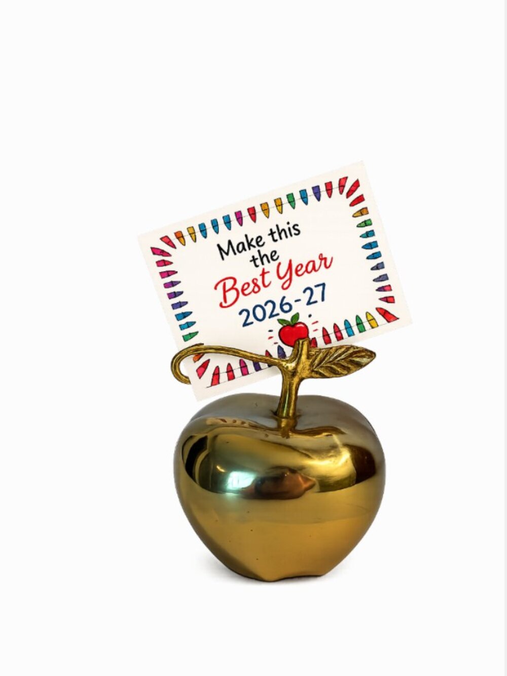 Vintage Brass Apple Memo/Card Holder – Teacher Gift or Office Desk Decor